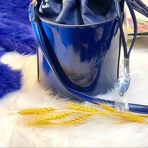Royal Blue Round Shape Patent Patent Leather Bag